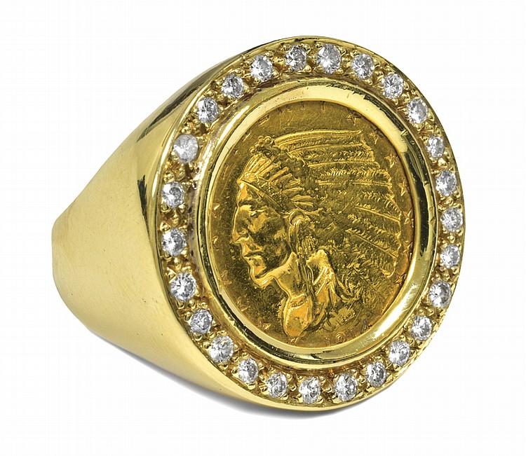 Elvis-Presley-Owned-and-Worn-1914-Indian-Head-Gold-2-1-2-Dollar-Coin-and-Diamond-Ring